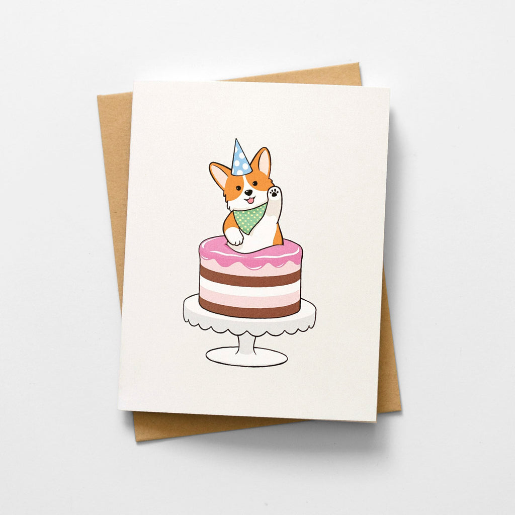 happy birthday cake corgi greeting card lacorgi