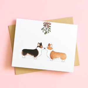mistletoe corgis holiday greeting card christmas