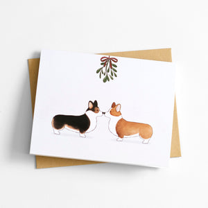 mistletoe corgis holiday christmas greeting card